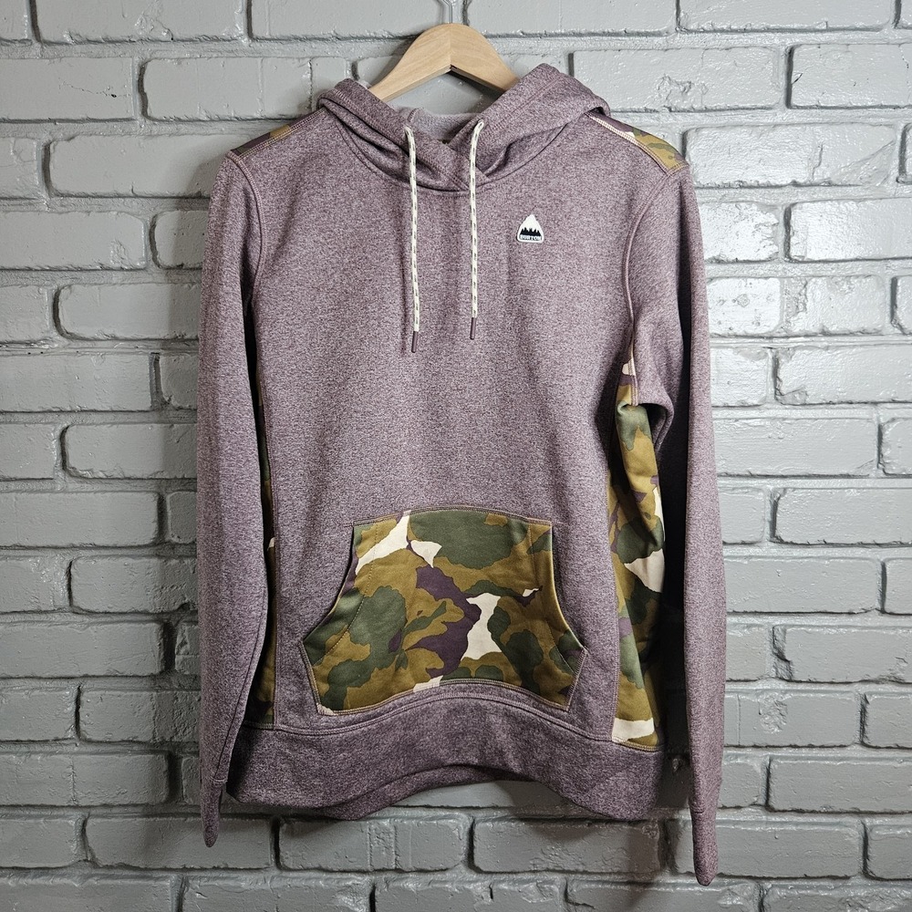Burton Womens Hoodie Large Oak Long Pullover Purple Camouflage Sweatshirt